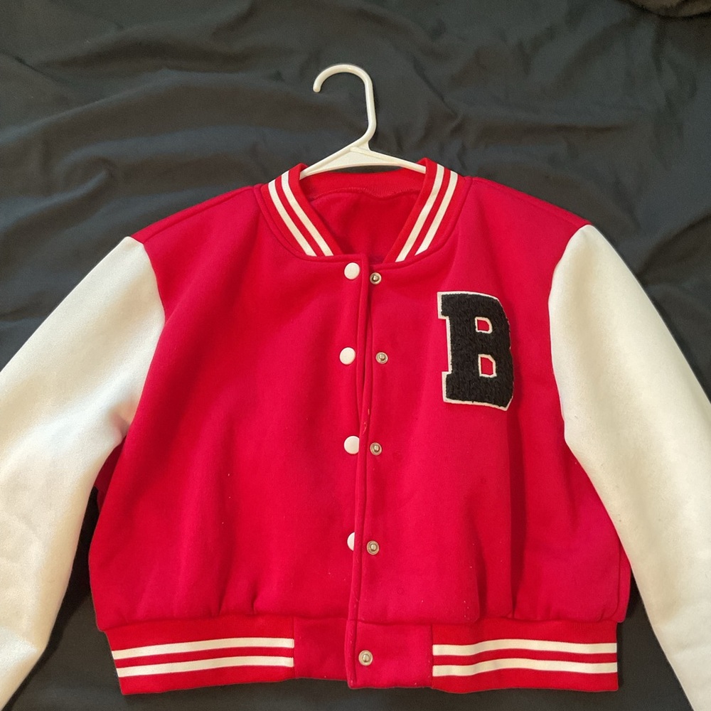 Red and White SHEIN Varsity Jacket with Letter B